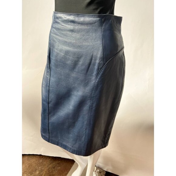 Mario Zarelli Womens Leather Pencil Skirt Blue Knee Length Lined 8 - Picture 11 of 11